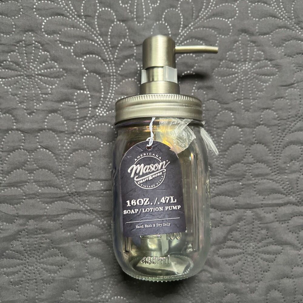 Mason Craft & More Soap/Lotion Pump Bottle Farmhouse Cottage Kitchen Bath 16 OZ